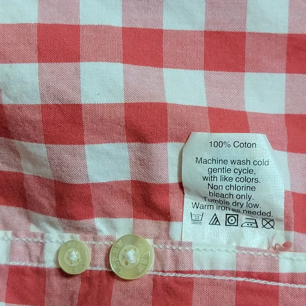 J.Crew Red White Check Cotton Button Front Long Sleeve Shirt L Preppy Casual